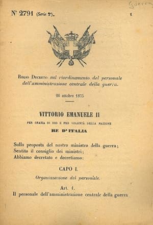 sul riordinamento del personale dell'amministrazione centrale della guerra.