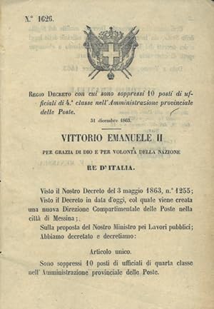 con cui sono soppressi 10 posti di ufficiali di 4a classe nell'Amministrazione provinciale delle ...