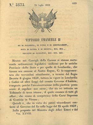 che istituisce in Milano un Tribunale di terza istanza per tutti gli affari di Competenza della C...