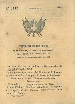 con cui si autorizza la spesa straordinaria per il carcere giudiziario di Thonon.