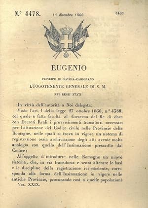 con cui si decide che dal momento in cui entrerà in vigore il Codice Civile Albertino nel Romagna...