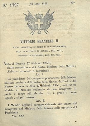 con cui si affida la presidenza del Congresso della Marina militare al membro ordinario dello ste...