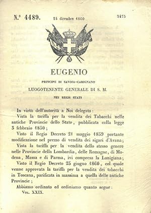 con cui si stabilisce che dal 1 Gennaio del 1861, nelle antiche province dello Stato, in Lombardi...