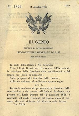 con il quale si stabilisce la pianta numerica del personale della Direzione delle contribuzioni e...