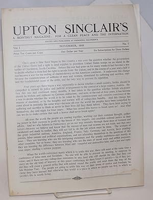 Seller image for Upton Sinclair's: a monthly magazine: for social justice, by peaceful means if possible. Vol. 1, no. 7. November, 1918 for sale by Bolerium Books Inc.