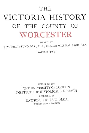 Bild des Verkufers fr The Victoria History of Worcestershire Volume II zum Verkauf von WeBuyBooks