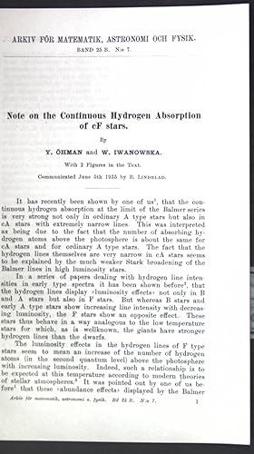 Bild des Verkufers fr Note on the Continuous Hydrogen Absorption of cF stars; Arkiv fr Matematik, Astronomi och Fysik, Band 25 B, No. 7; zum Verkauf von books4less (Versandantiquariat Petra Gros GmbH & Co. KG)