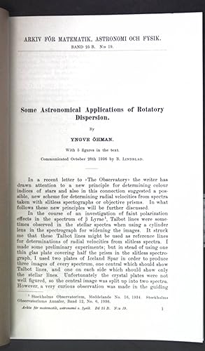 Seller image for Some Astronomical Applications of Rotatory Dispersion; Arkiv fr Matematik, Astronomi och Fysik, Band 25 B, No. 19; for sale by books4less (Versandantiquariat Petra Gros GmbH & Co. KG)