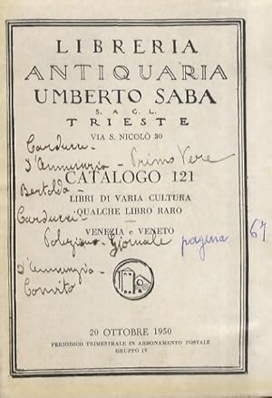 Catalogo 121. 20 ottobre 1950. Libri di varia cultura. Qualche libro raro. Venezia e Veneto.