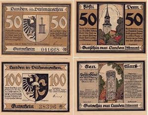 Bild des Verkufers fr Notgeld von Lunden, Dithmarschen. 2 Gutscheine ber 50 und 100 Pfennig. zum Verkauf von Antiquariat Heinz Tessin