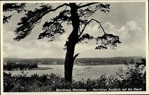 Bild des Verkufers fr Ansichtskarte / Postkarte Berlin Zehlendorf Wannsee, Blockhaus Nikolskoe, Havelpanorama - Inh.: Rich. Schulte zum Verkauf von akpool GmbH