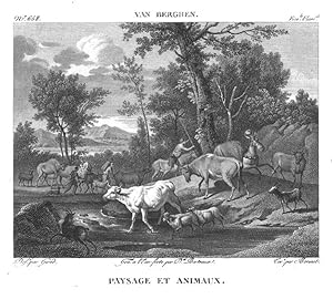 Imagen del vendedor de Paysage et animaux. GALERIE DU MUSE NAPOLON - N 658 de la Xme Srie des eaux-fortes publies l'anne 1815 a la venta por Lirolay