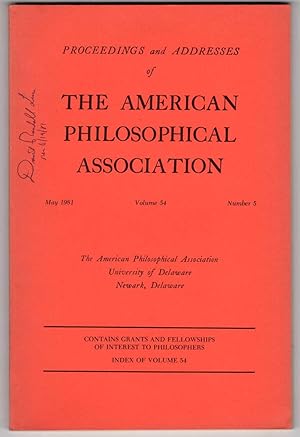 Seller image for Proceedings and Addresses of the American Philosophical Association May 1981, Volume 54, Number 5 for sale by Recycled Books & Music