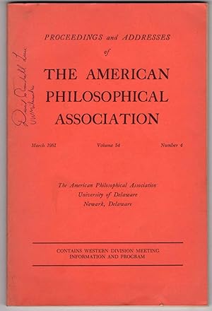 Seller image for Proceedings and Addresses of the American Philosophical Association March 1981, Volume 54, Number 4 for sale by Recycled Books & Music