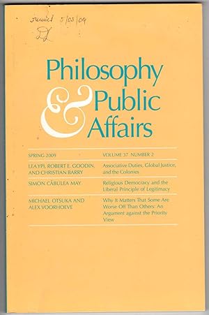 Image du vendeur pour Philosophy and Public Affairs. Spring 2009. Volume 37, Number 2. mis en vente par Recycled Books & Music