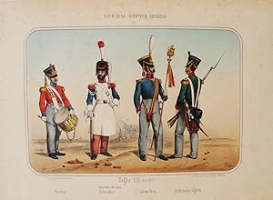 "Siglo XIX. (Ano 1821) - Infanteria de linea" originale handkolorierte Kreide-Lithographie/crayon...