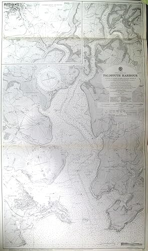 FALMOUTH HARBOUR Large sea chart of Falmouth Harbour as surveyed by J. D. Nares in 1923. Inset ...