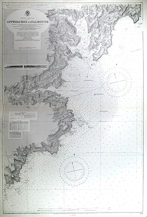 APPROACHES TO FALMOUTH. Large sea chart of Falmouth Bay as surveyed by W. V. Rice in 1925/30 an...