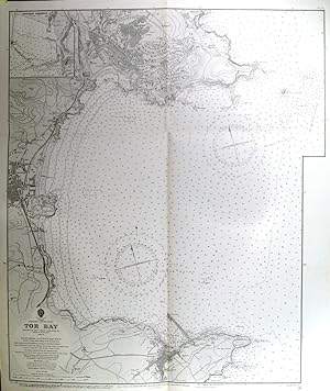 TOR BAY. Large sea chart of Tor Bay with the coastal towns of Torquay, Paignton and Brixham as ...