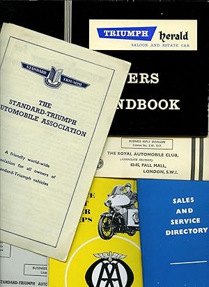 Seller image for Triumph Herald 1200 Saloon and Estate Car Owners Handbook + Sales and Service Directory + 2 Automobile Association Booklets + 'Running In' Car Banner (Publication Part No. 510313) for sale by Little Stour Books PBFA Member