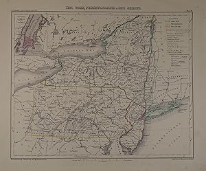 Neu York, Pennsylvanien u. Neu Jersy. Grenzkolorierte, lithographierte Karte von Leopold Kraatz i...