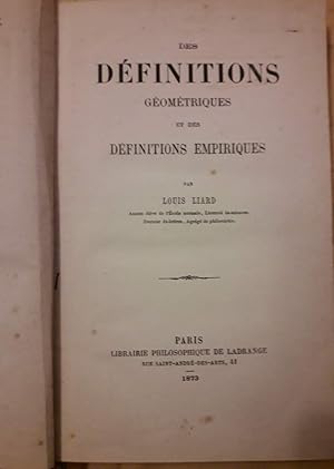 Seller image for DES DEFINITIONS GEOMETRIQUES ET DES DEFINITIONS EMPIRIQUES(1873) for sale by Invito alla Lettura