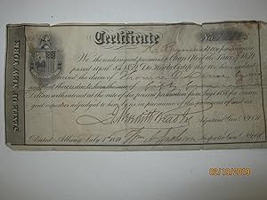 Certificate State of New York July 4th 1859 -Signed By Thm A.Jackson