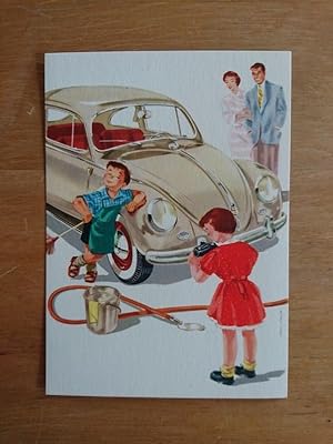 Werbe-Postkarte / Ansichtskarte - VW - Käfer nach einer Farbillustration von Hans Looser