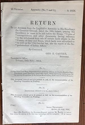 Seller image for Appendix (No. 7 and 8) RETURN: To an address from the Legislature Assembly to His Excellency The Governor General, dated the 19th . county of Grey and Bruce. for sale by Lord Durham Rare Books (IOBA)