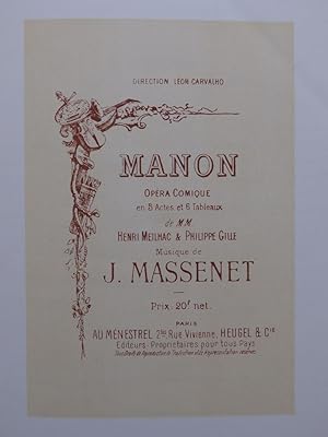 Seller image for MASSENET Jules Manon Chant Piano 1895 for sale by partitions-anciennes