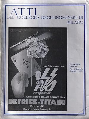 Atti del collegio degli ingegneri di Milano n. 1-2 anno 84 1951