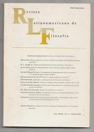 Seller image for Revista Latinoamericana de Filosofia, vol. Xviii, n. 1, otoo 1992. Seminario Internacional Leibniz y Ortega y los principios. for sale by Biblioteca de Babel