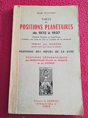 Bild des Verkufers fr TABLES DES POSITIONS PLANETAIRES DE 1872 A 1937 zum Verkauf von LE BOUQUINISTE