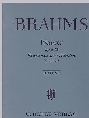 Bild des Verkufers fr Brahms - Walzer Opus 39 - fr Klavier zu zwei Hnden. Urtext. Vom Komponisten erleichterte Fassung. Nach der Eigenschrift und dem Erstdruck herausgegeben und mit Fingersatz versehen von Walter Georgii. Nur Noten! zum Verkauf von GAENSAN Versandantiquariat