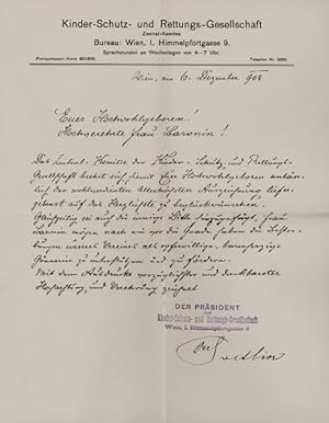 Eigenhändiger Brief m.U. Wien 6.12.1908. 1 S. E. Kuvert.