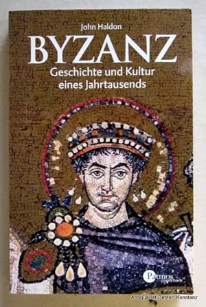 Image du vendeur pour Byzanz. Geschichte und Kultur eines Jahrtausends. Aus dem Englischen von Harald Ehrhardt. Dsseldorf, Patmos, 2002. Mit teils farbigen Tafelabbildungen. 240 S. Farbiger Or.-Kart.; Rcken leicht verblasst. (ISBN 3491691354). mis en vente par Jrgen Patzer