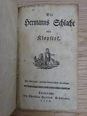 Bild des Verkufers fr Die Hermanns Schlacht. Karlsruhe, Schmieder, 1776. Titel, 218 S. Kl.-8. Moderner marmor. Pp. mit RSch. zum Verkauf von Antiquariat Daniel Schramm e.K.