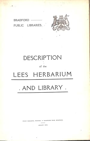 Bild des Verkufers fr Description of the Lees Herbarium and library zum Verkauf von WeBuyBooks