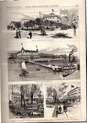 Seller image for ENGRAVING: "Florida--Its Points of Attraction for Pleasure-Seekers--scenes at Jacksonville, Palatka and Magnolia". engraving from Frank Leslie's Illustrated Newspaper: February 10,1883 for sale by Dorley House Books, Inc.