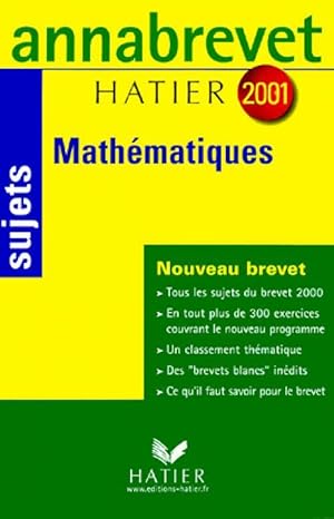 Image du vendeur pour Math?matiques Brevet Sujets 2001 - Bernard Demeillers mis en vente par Book Hmisphres