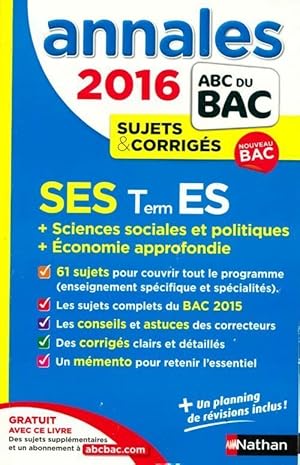 Sciences  conomiques et sociales Terminales ES Sujets corrig s 2016 - C cile Bouquillion