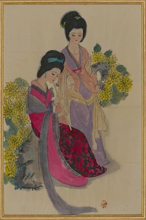 Japanese 20th Century Mixed Media - Pair of Women in Kimonos