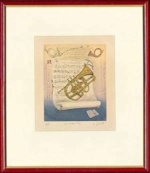 M. J. Wells - Signed & Framed 20th Century Etching, Orchestra #2