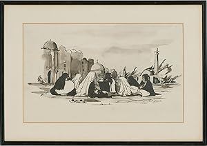 Bild des Verkufers fr Timothy Morris (1941-1990) - 1964 Pen and Ink Drawing, Middle Eastern Scene zum Verkauf von Sulis Fine Art