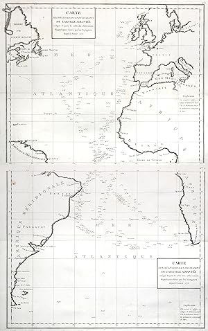 Bild des Verkufers fr Kupferstich- Karte, in 2 Blatt, "Carte des declinaisons et inclinaisons de l'aiguille aimante redige d'apres la table des observations Magntiques faites par les Voyageurs depuis l'Anne 1775.". zum Verkauf von Antiquariat Clemens Paulusch GmbH