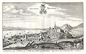 Bild des Verkufers fr Gesamtansicht, mit Neuenburger See i. Hgr., "Neocomum, Newenburg am See". zum Verkauf von Antiquariat Clemens Paulusch GmbH