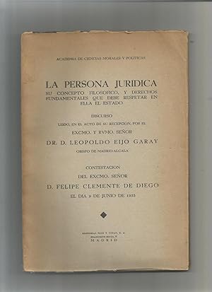 Imagen del vendedor de La persona jurdica. Su concepto filosfico y derechos fundamentales que debe respetar en ella el Estado. a la venta por Librera El Crabo