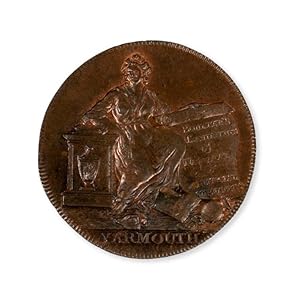 Bild des Verkufers fr Copper halfpenny token for Daniel Boulter's 'Exhibition of natural and artificial curiosities', Yarmouth, Norfolk, 1796. zum Verkauf von Douglas Stewart Fine Books