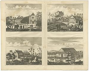Antique Print of the Church at Paneteripoum and others by Baldaeus (c.1672)
