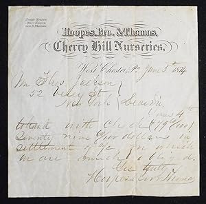 Seller image for Hoopes, Bro. & Thomas, Cherry Hill Nurseries, handwritten receipt for sale by Classic Books and Ephemera, IOBA